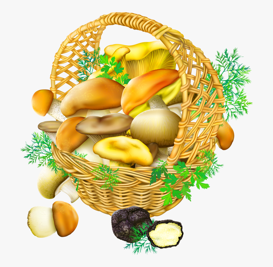 Transparent Mushroom Clip Art - Грибы В Корзинке, Transparent Clipart