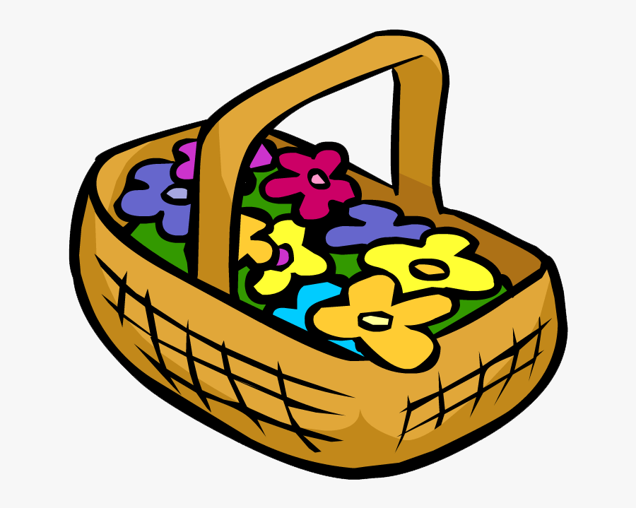 Penguin Clipart Flower - Flowers In A Basket Cartoon, Transparent Clipart