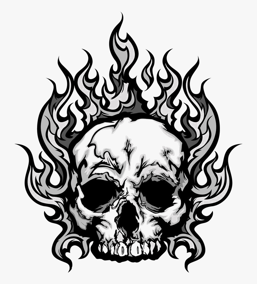 Royalty Free Stock Photography Art Cranial Royaltyfree - Skull With Fire Black And White, Transparent Clipart