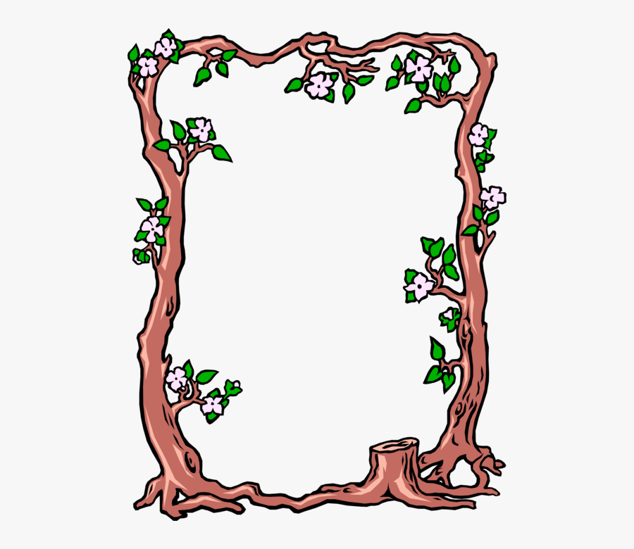 Vector Illustration Of Flowering Tree Trunk Border - Çağdaş Türk Ve Dünya Tarihi Kapak, Transparent Clipart