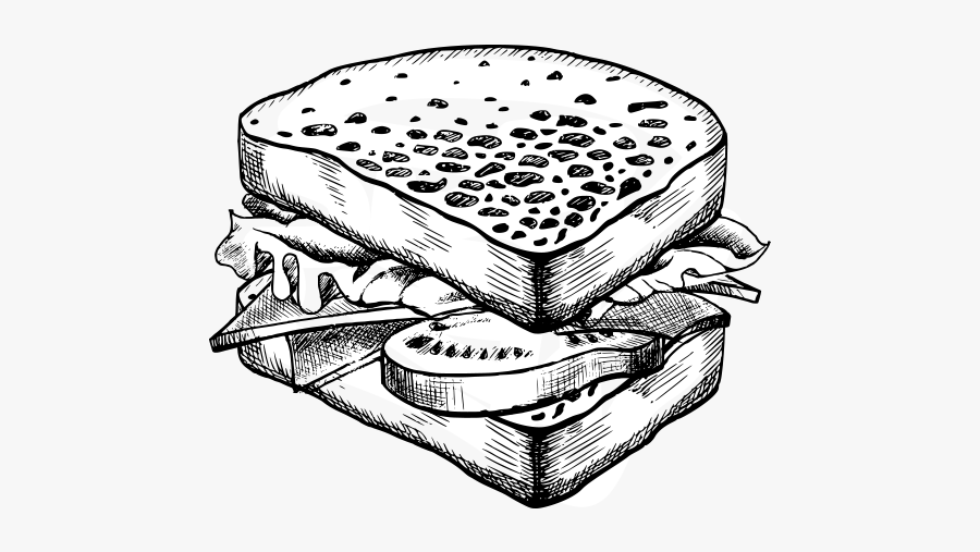 Black And White Sandwich And Fries Transparent, Transparent Clipart