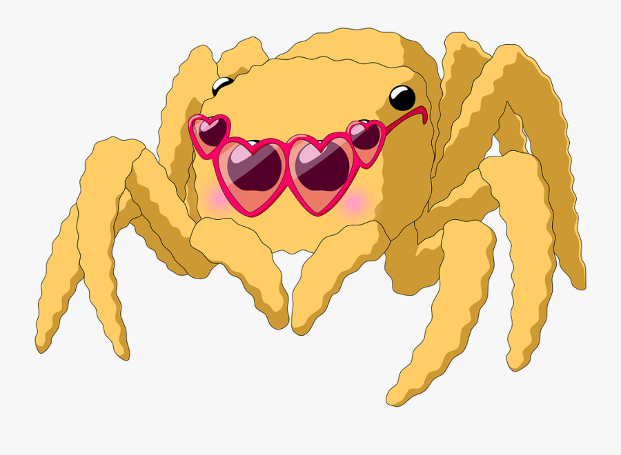 Spider, Salticidae, Arachnida, Glasses, Cute, Yellow - Cartoon, Transparent Clipart
