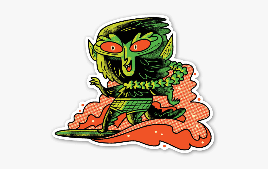 Surfing Werewolf Sticker, Transparent Clipart