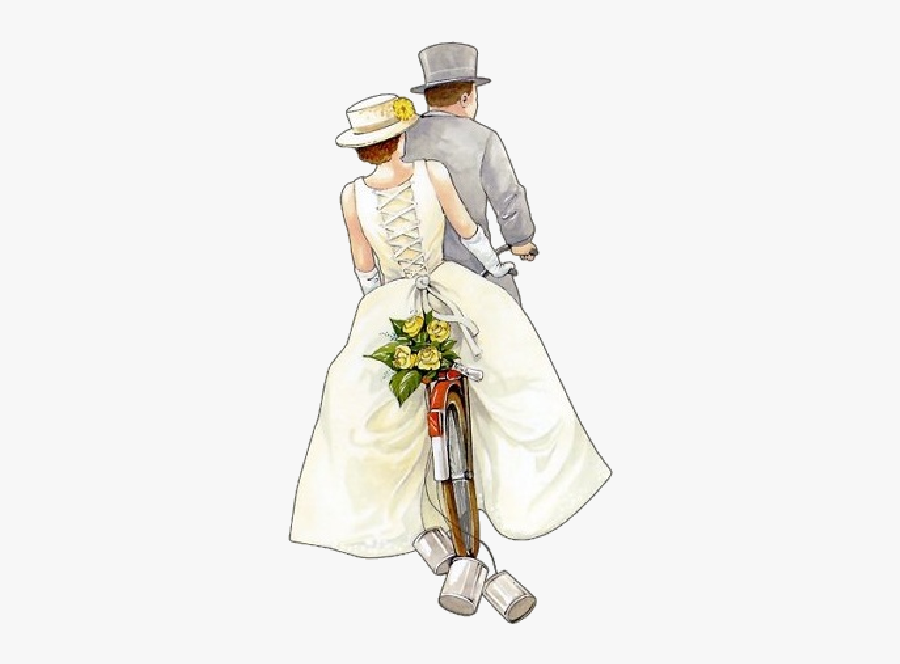 Vintage Just Married Bicycle Drawing, Transparent Clipart
