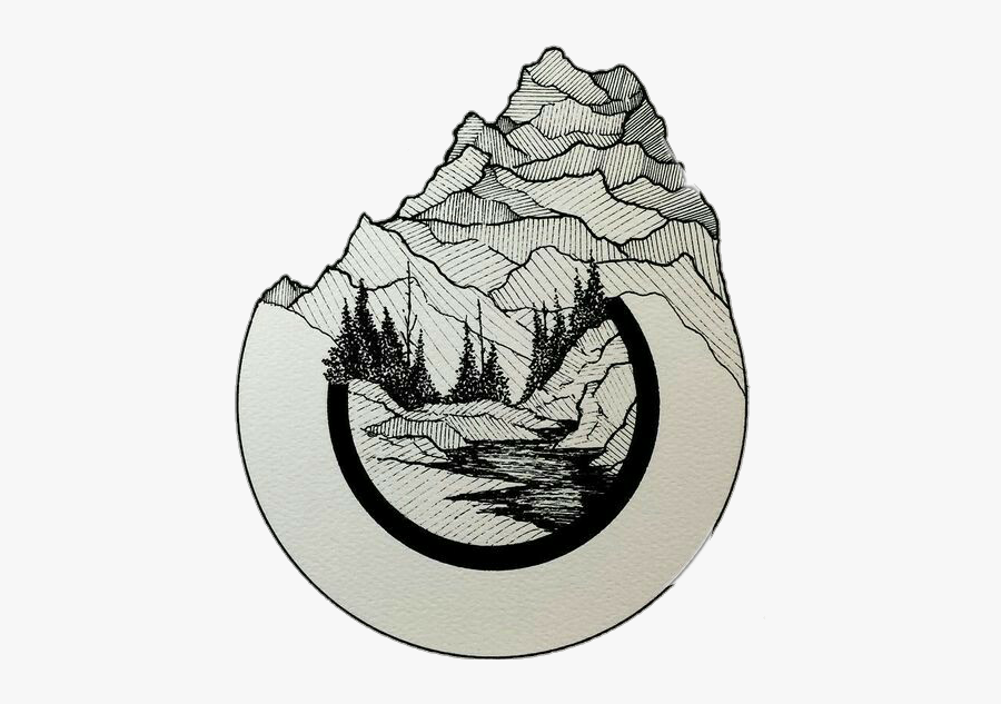 #mountain #travel #blackandwhite #adventure #nature - Landscape In Geometric Shapes Drawing, Transparent Clipart