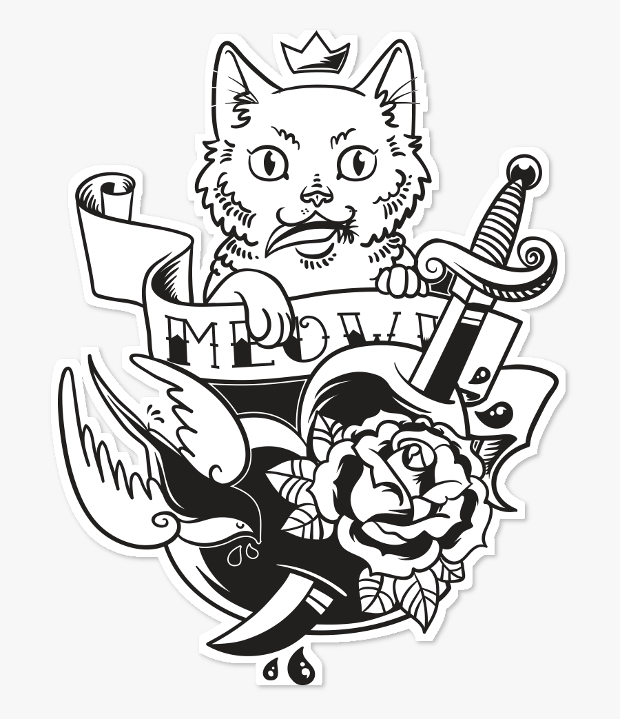 Black Cat Tattoo Sticker Clip Art - Old School Tattoo Cat, Transparent Clipart