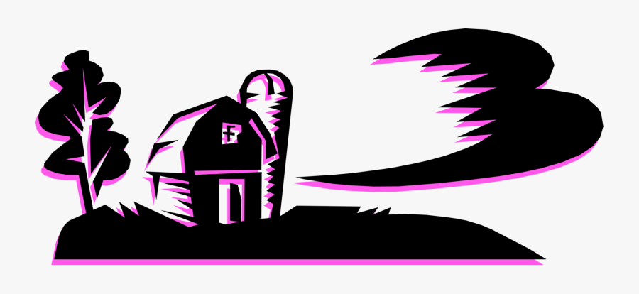 Vector Illustration Of Rural Farm Scene With Barn And - Illustration, Transparent Clipart
