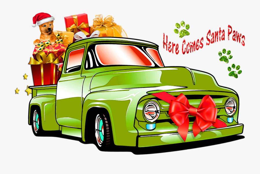 Christmas, Truck, Car, Here Comes Santa Paws, Dog, Transparent Clipart