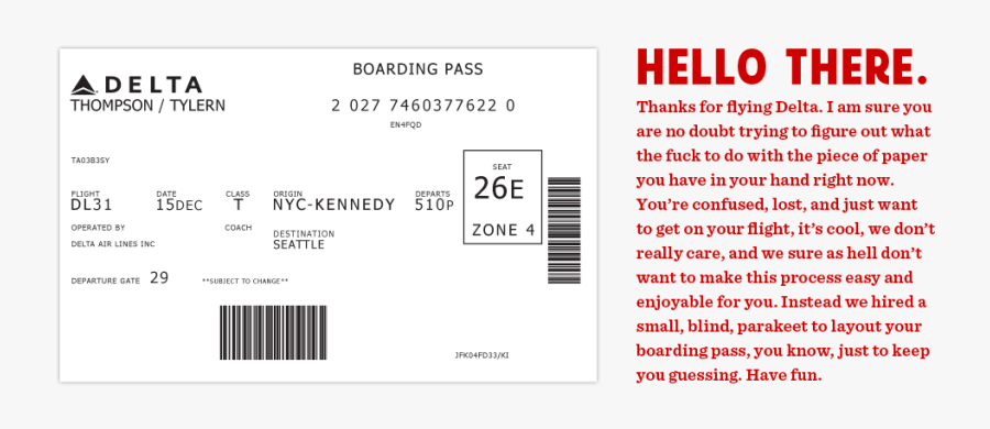 Redesigning The Boarding Pass - Boarding Pass To John F Kennedy Airport Nyc, Transparent Clipart