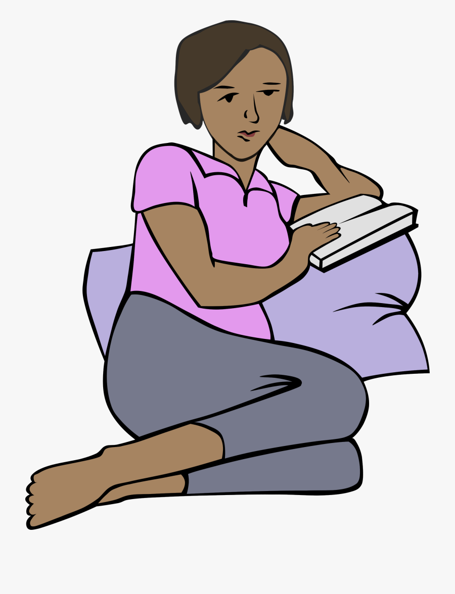 Clipart Girl Reading - Cartoon Of African Woman Reading Book, Transparent Clipart