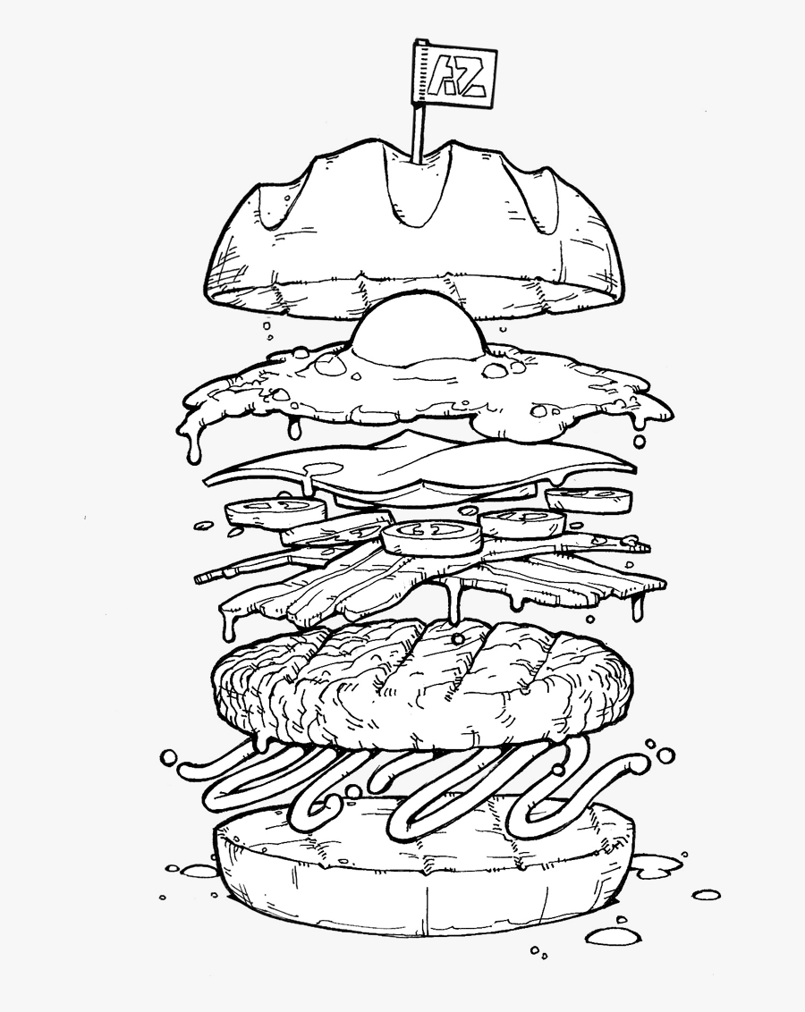 Clip Art Food Sketch - Burger Drawing Png, Transparent Clipart