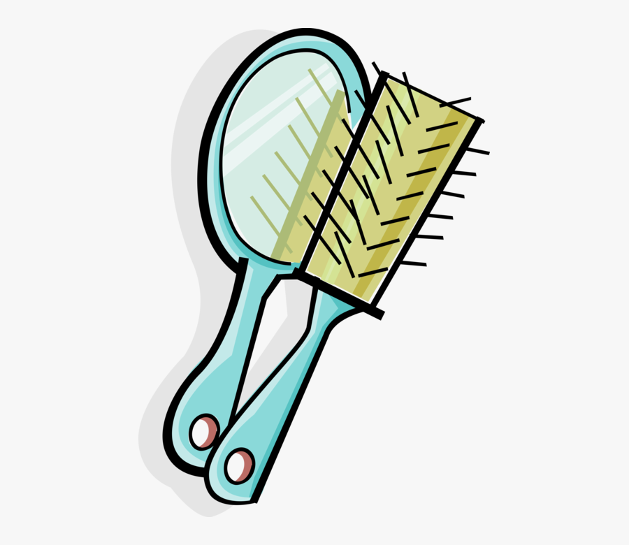 Vector Illustration Of Personal Grooming Mirror And - Cartoon Hair Brush Clipart, Transparent Clipart