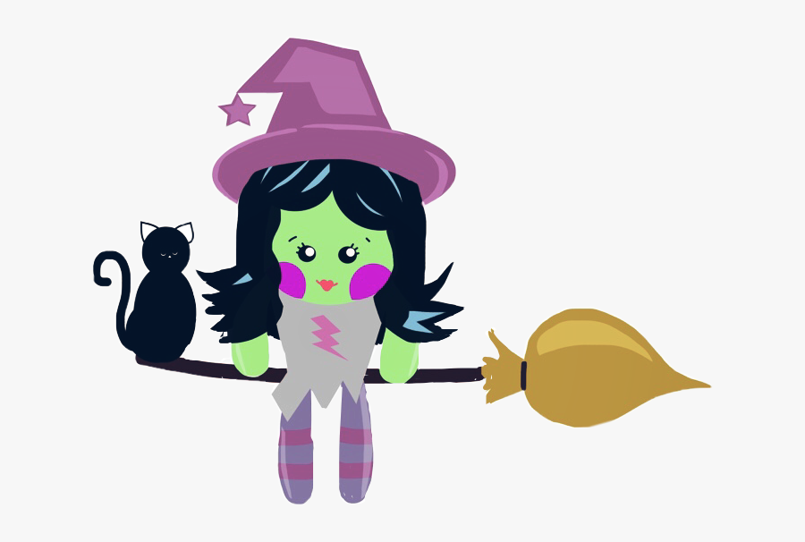 #witch #cat #broom #halloween #hat - Cartoon, Transparent Clipart