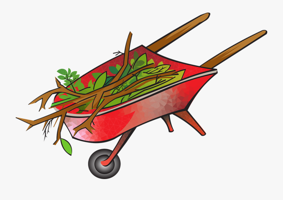 Wheelbarrow, Red, Gardening, Branches, Cuttings, Work - Carrinho De Mao Fazenda Png, Transparent Clipart