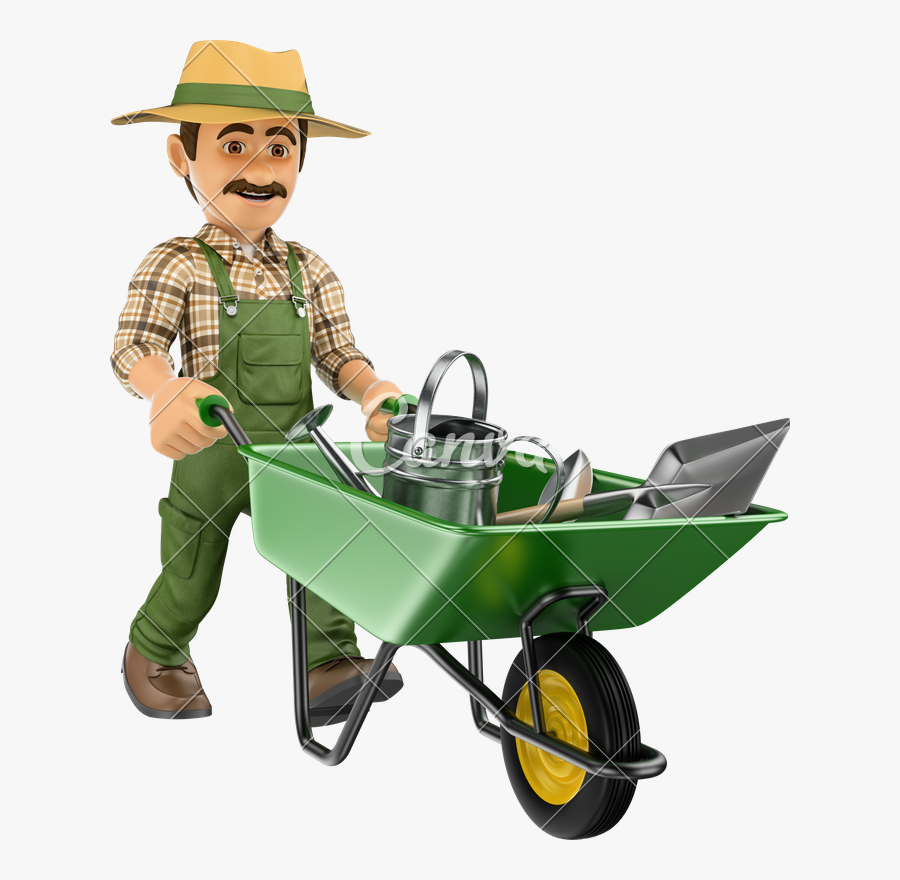 Clip Art D Gardener A - Clipart Of Man Pushing Wheelbarrow, Transparent Clipart
