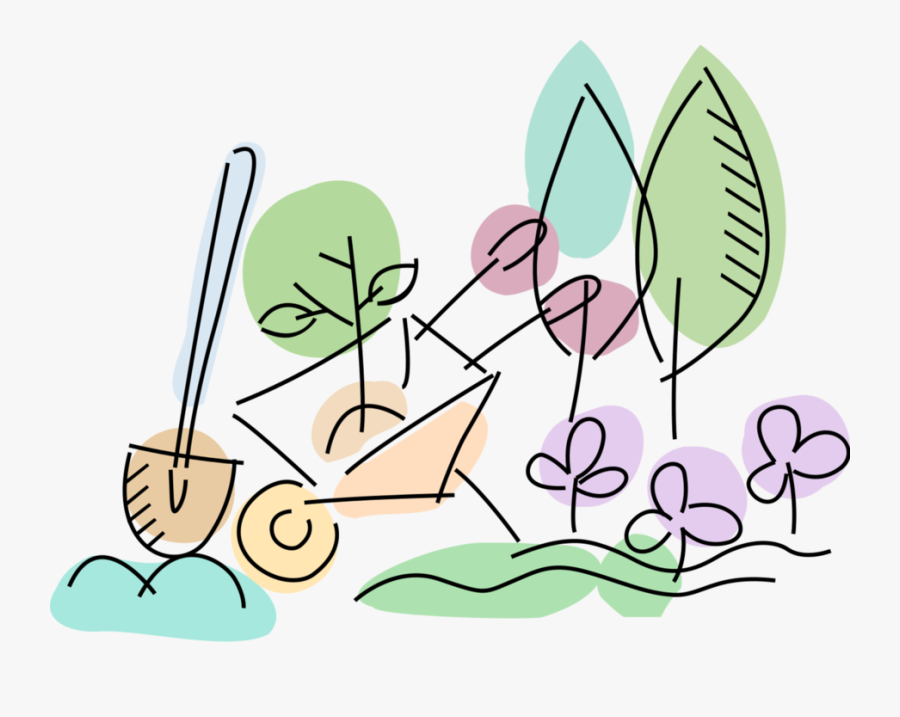 Vector Illustration Of Gardening Wheelbarrow With Shovel, Transparent Clipart