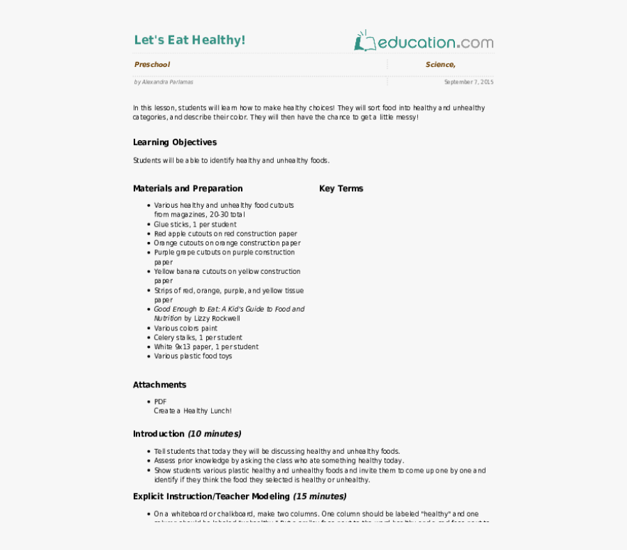 Transparent Preschool Clean Up Clipart - Healthy And Unhealthy Food Lesson Plan, Transparent Clipart