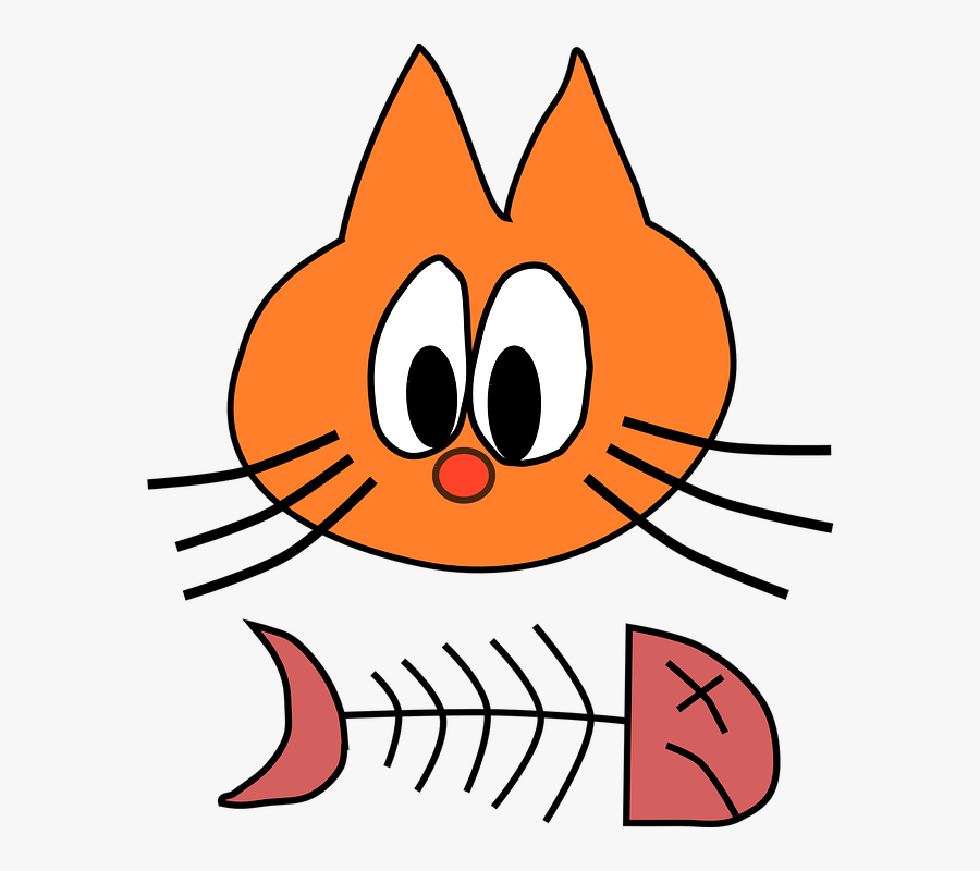 Cat, Eat, Fish, Animal, Orange, Dead, Skeleton, Face - Cat And Fish Bone, Transparent Clipart