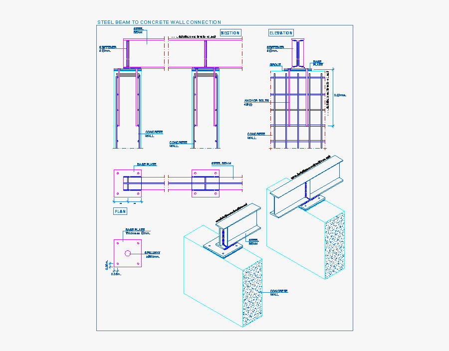 Construction Details Cad Blocks - Steel To Concrete Connection Detail, Transparent Clipart