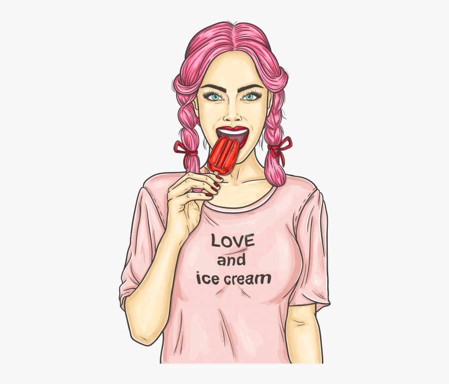 Girl Eating Ice Cream Png - Girl With Icecream Png, Transparent Clipart
