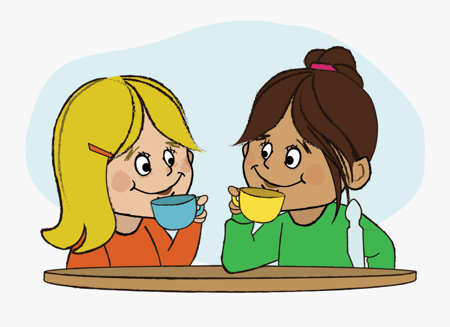 Girls Sipping Tea, Transparent Clipart