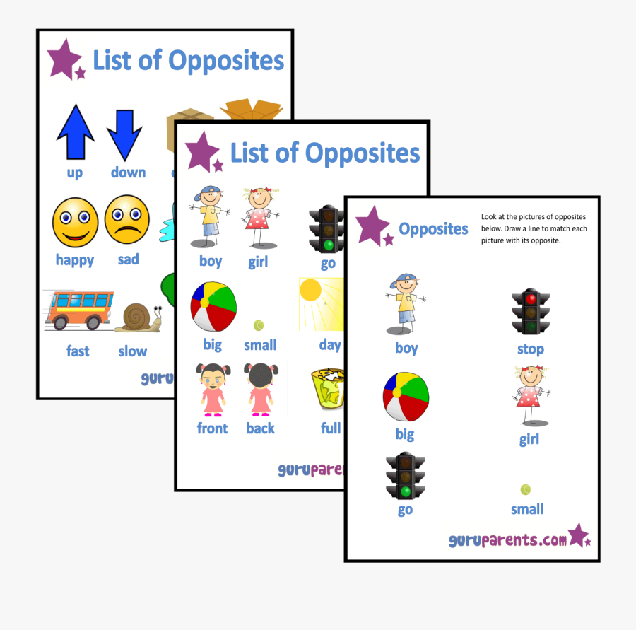 Collection Of Teaching Opposites - Front And Back Worksheets For Preschool, Transparent Clipart