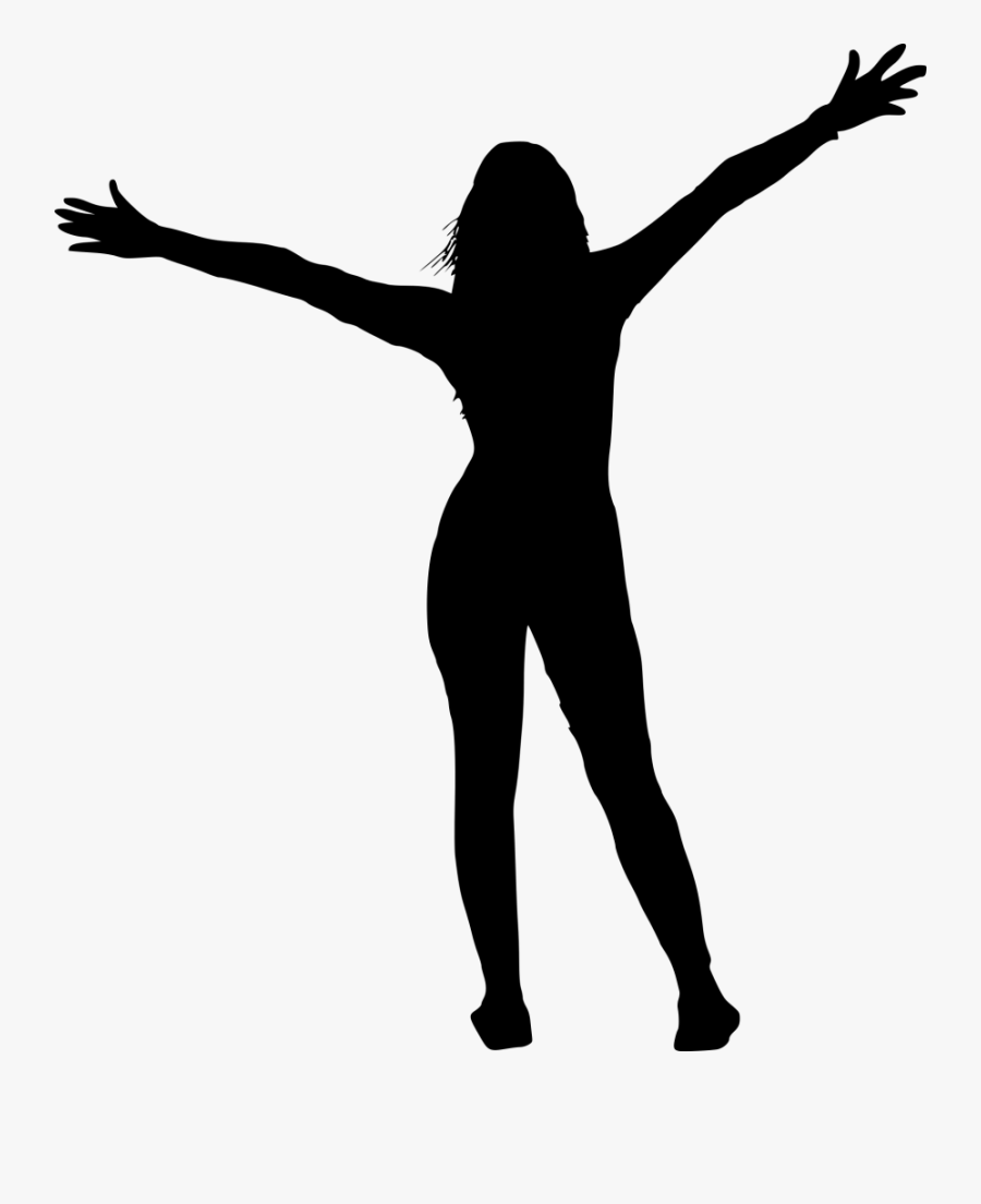Transparent Cheering People Clipart - Silhouette Of Person With Hands Up, Transparent Clipart