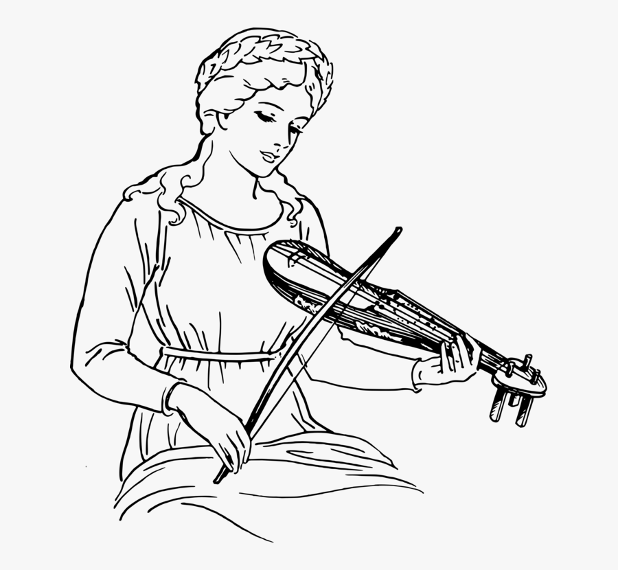 Line Art,string Instrument,art - Sketch Of Lady Playing Sitar, Transparent Clipart