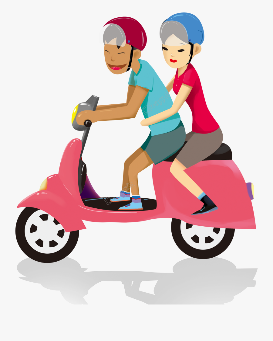 Cartoon Safe Travel Couple Helmet Riding Electric Car - การ์ตูน หมวก กัน น็อค, Transparent Clipart