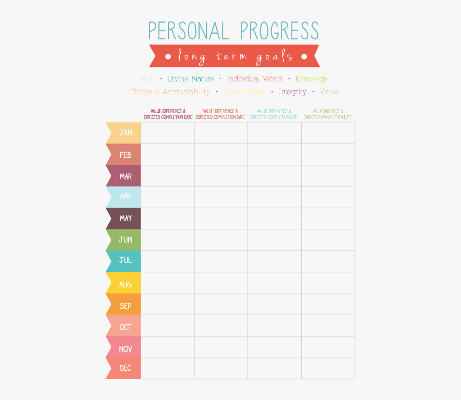 Yw Personal Progress Long Term Goals - Lds Personal Progress Check Off List, Transparent Clipart