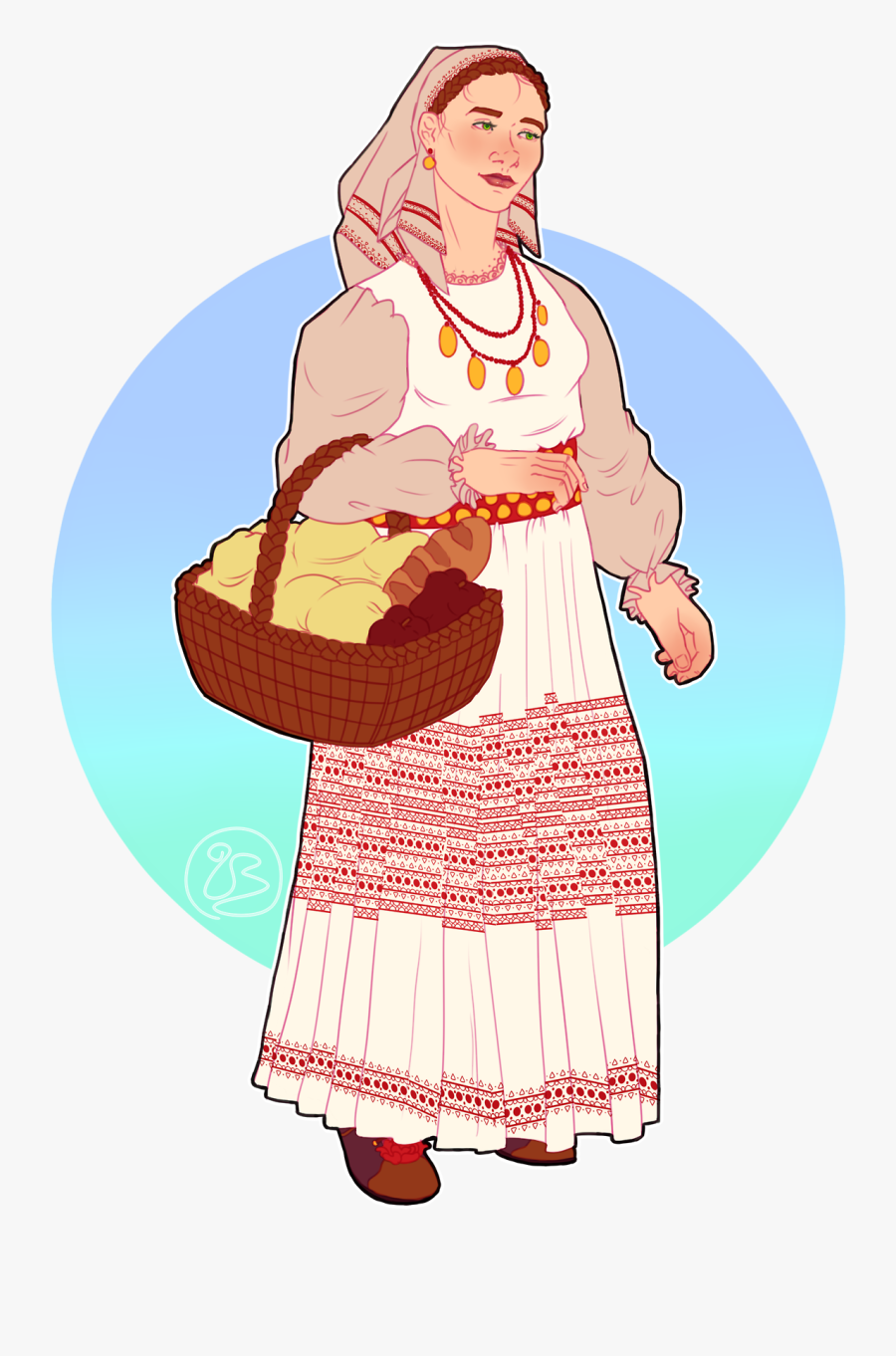Girl In Traditional Croatian Clothes - Illustration, Transparent Clipart