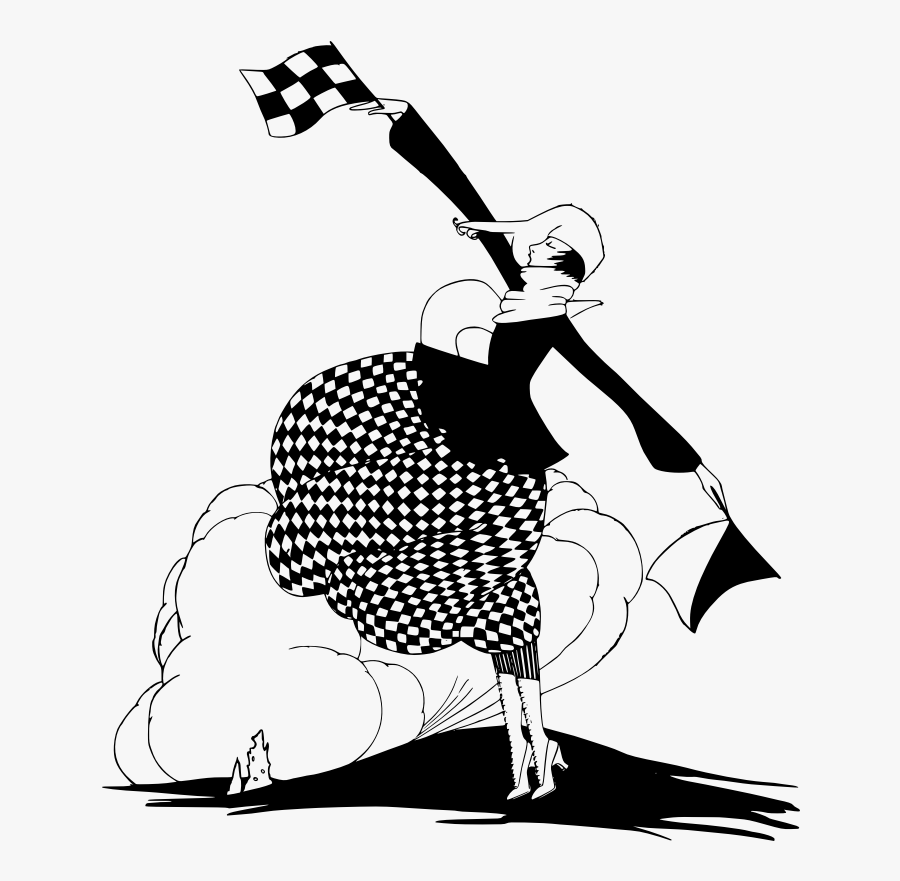 Lady With Flags - Checkered Flag Lady, Transparent Clipart