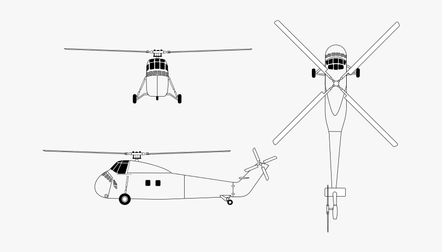 Clip Art File Sikorsky Sh Orthographical - Helicopter Sikorsky H34 Dimensions, Transparent Clipart