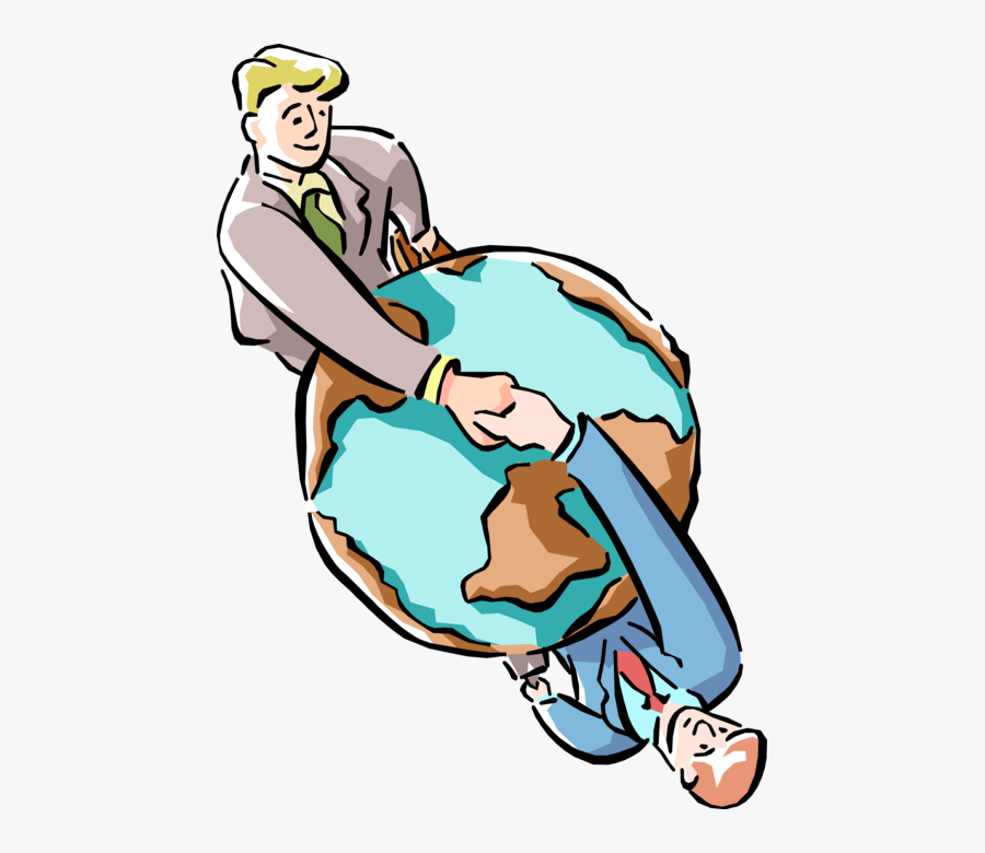 Vector Illustration Of Businessmen Shake Hands In Global, Transparent Clipart
