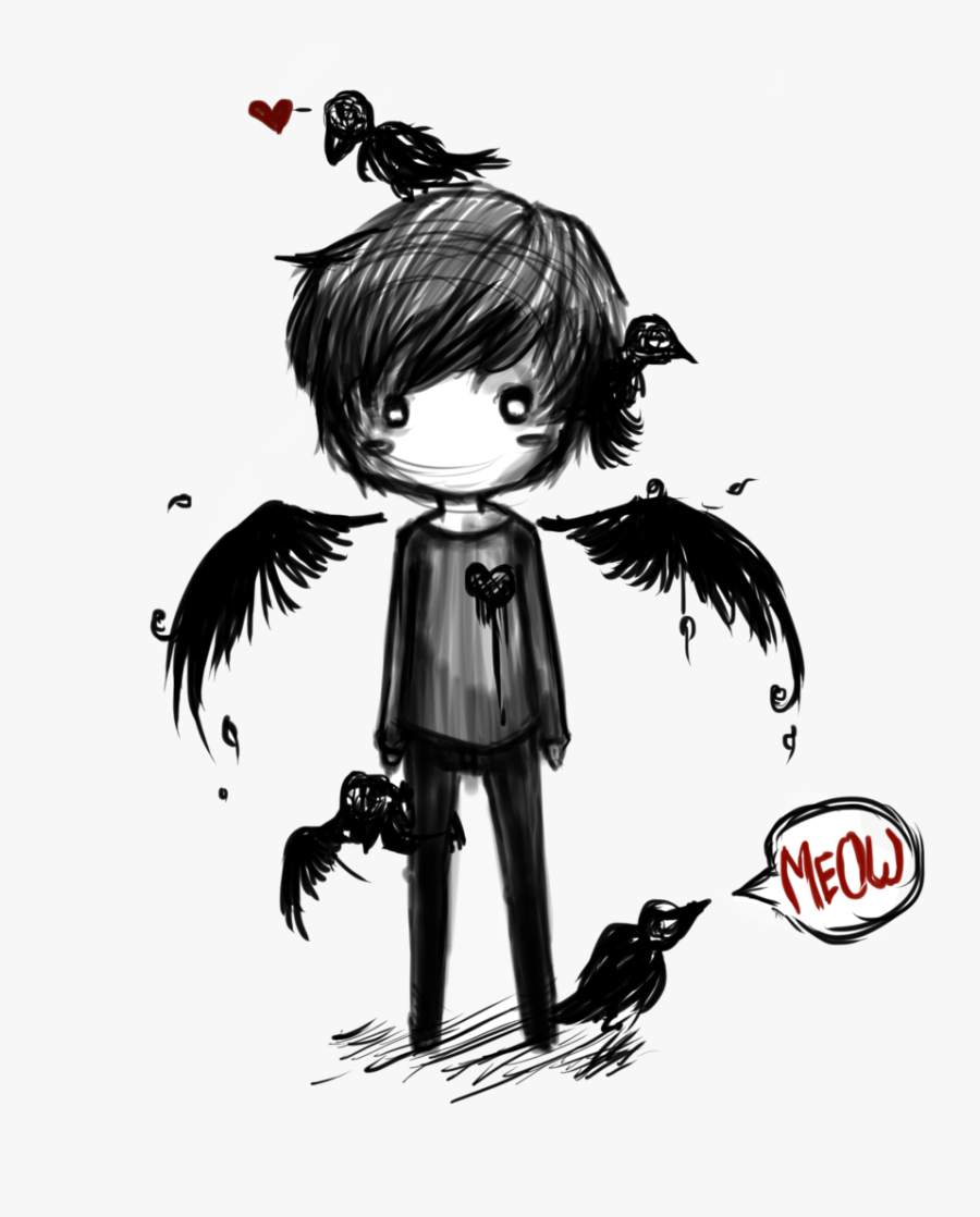 Dark Angel Clipart Chibi - Fallen Angel Emo Drawings, Transparent Clipart