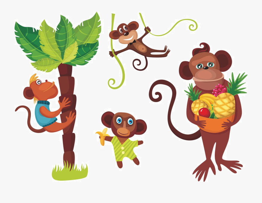 Clip Art Cartoon Monkey In Tree - Illustration, Transparent Clipart
