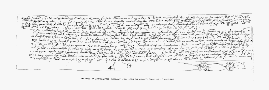 Marriage Licence For William Shakespeare And Anne Hathaway - William Shakespeare Marriage Bond, Transparent Clipart