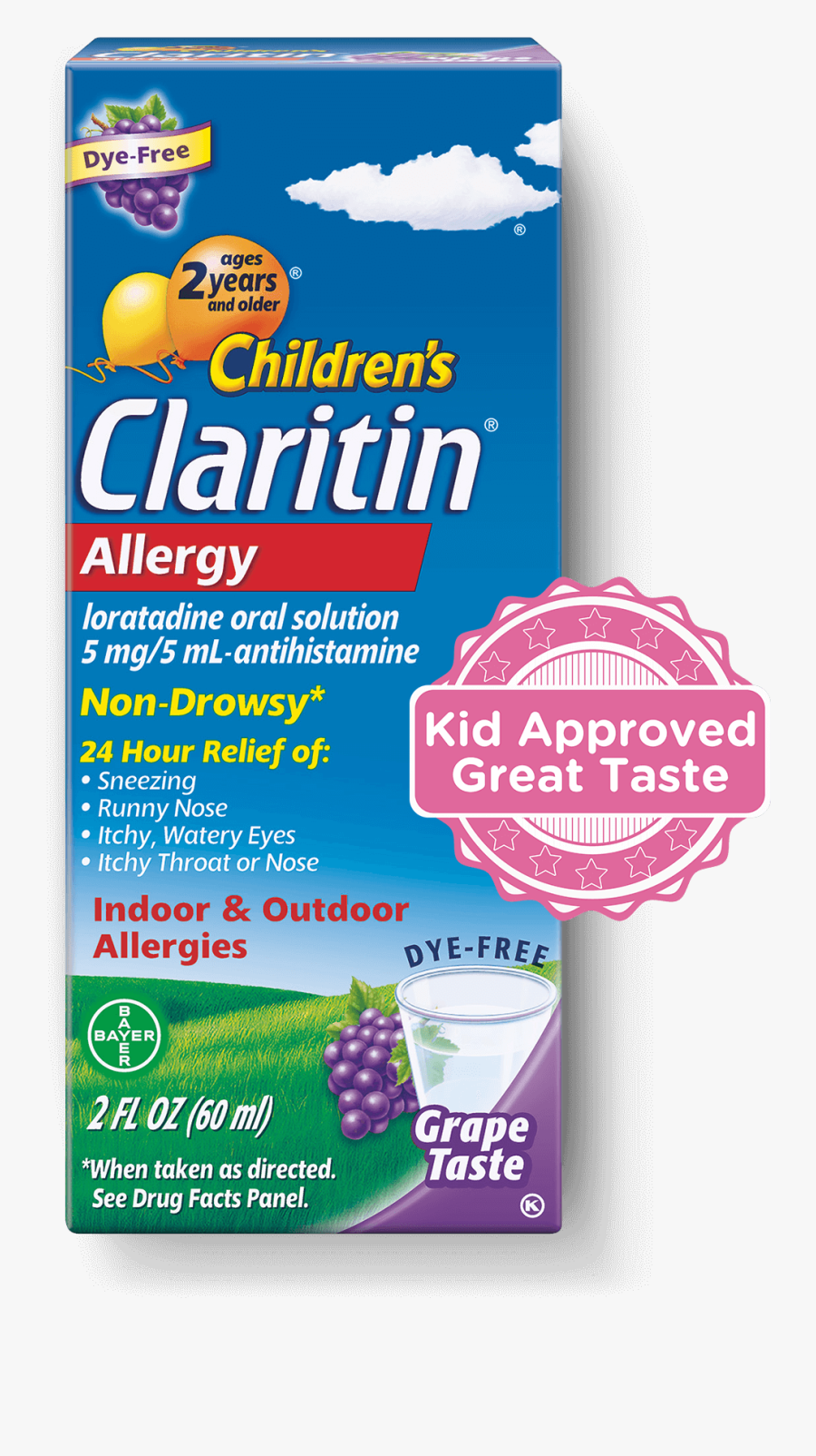 Front View Of Children’s Claritin® Syrup 24-hour Package, - Claritin Kids, Transparent Clipart