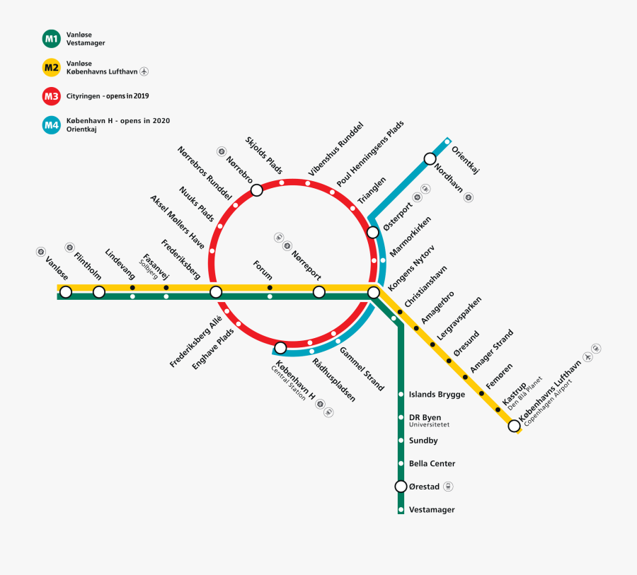 Map Over The Existing And Future Metro Lines - New Metro Line Copenhagen, Transparent Clipart