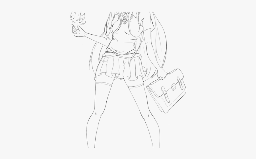 Anime Girl Clipart Lineart - Line Art, Transparent Clipart