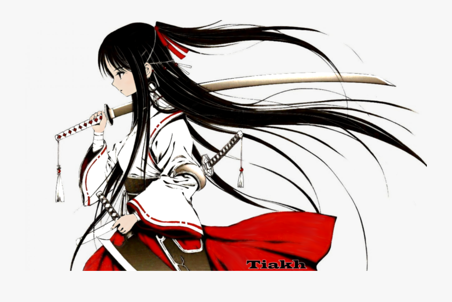 Samurai Transparent Female - Anime Girl With Black Hair And Katana, Transparent Clipart