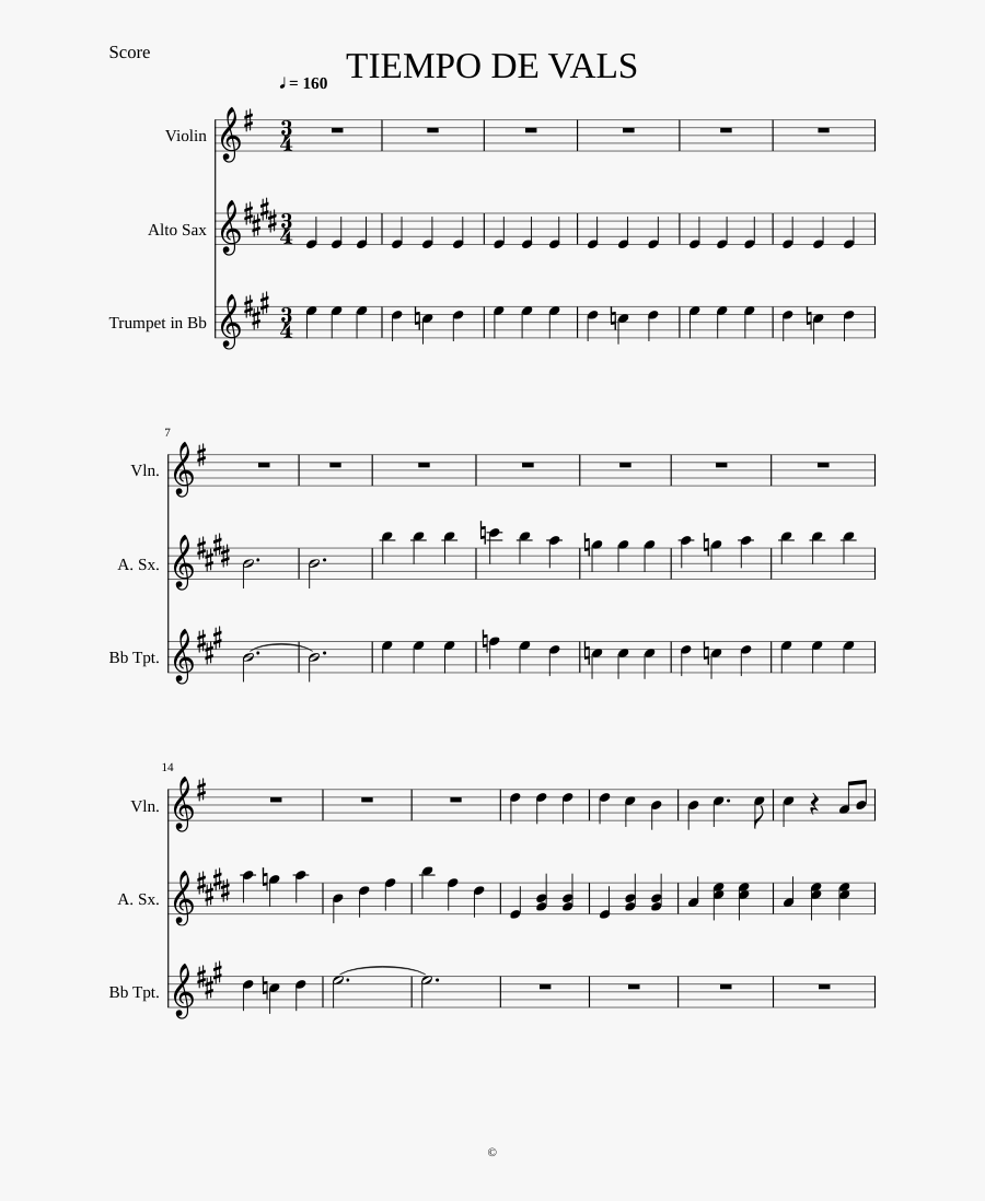 Tiempo De Vals Sheet Music For Violin, Alto Saxophone, - Minuet In G Violin Sheet Music, Transparent Clipart