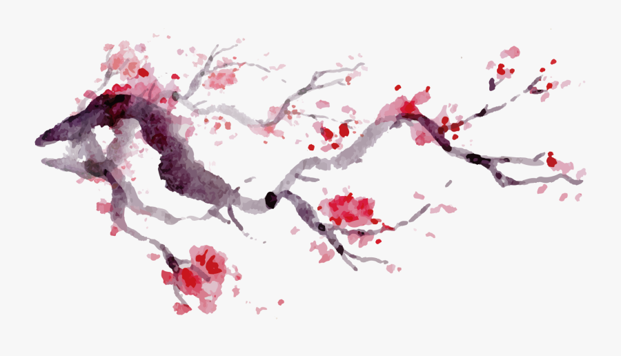Vector Ink Japanese Cherry Blossoms Png Download - Cherry Blossom Vector Png, Transparent Clipart