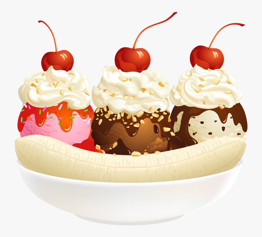 Ice Cream Sundae With Bananas, Transparent Clipart