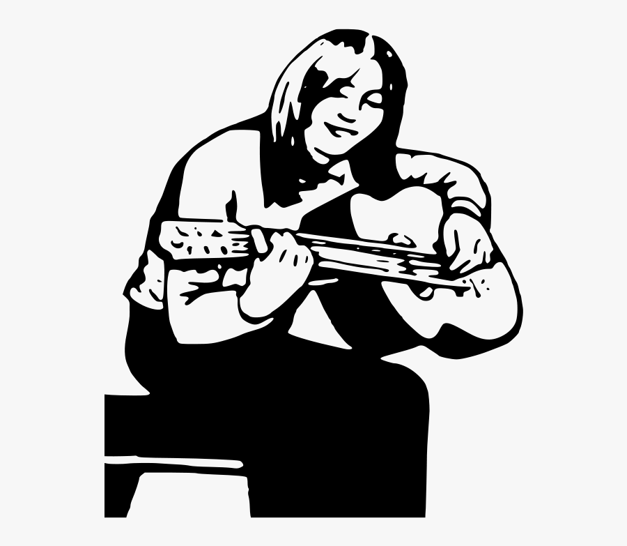 Girl With Guitar Stamp - Gambar Hitam Putih Orang, Transparent Clipart