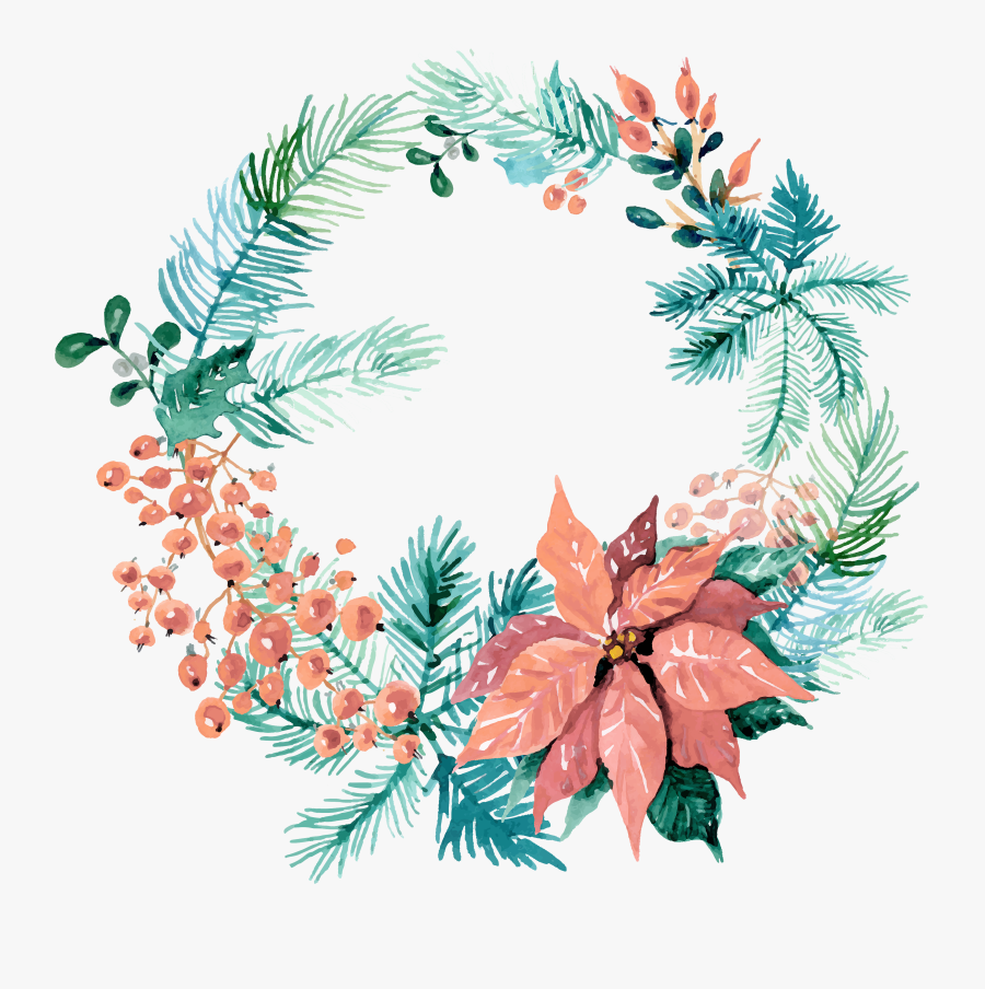Merry Christmas Wreath Watercolor, Transparent Clipart