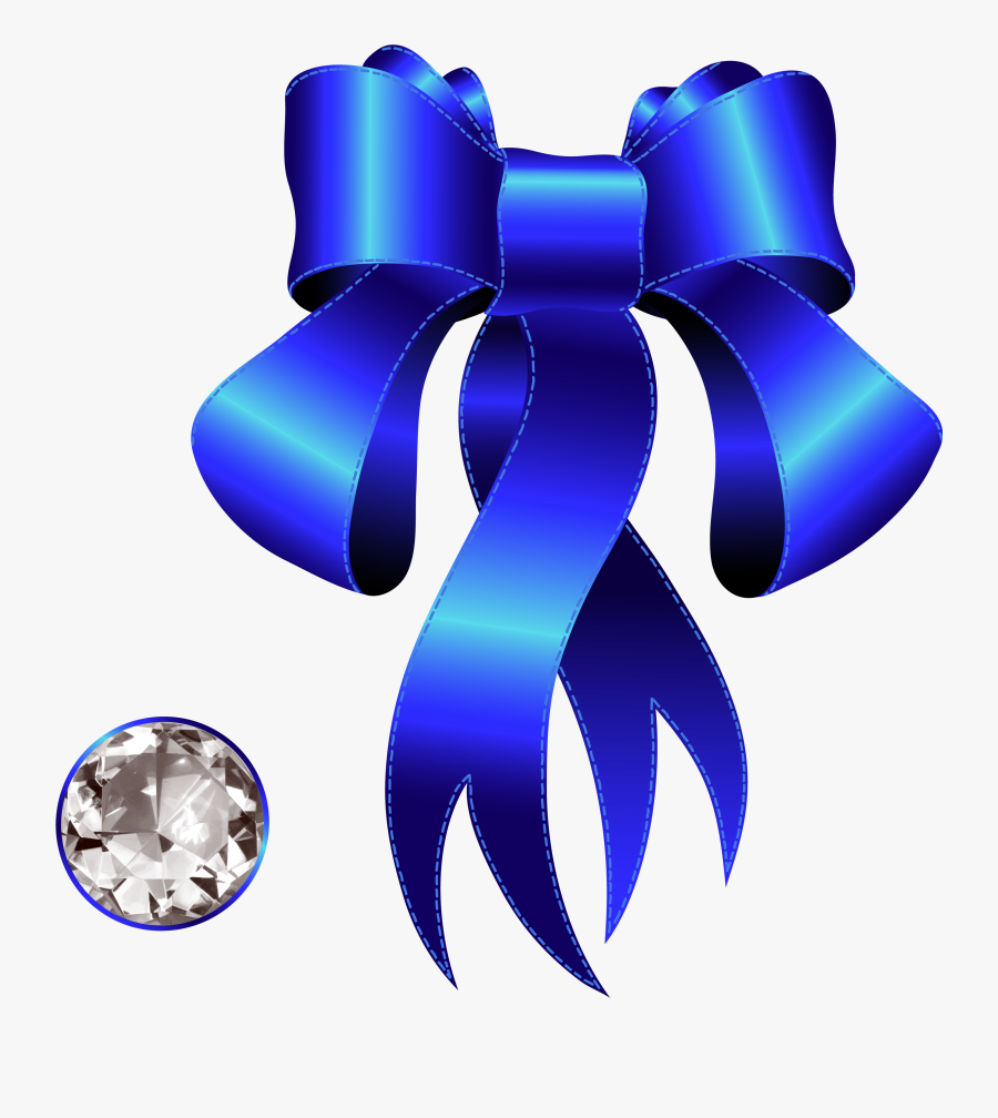 Blue Decorative Bow With Diamond Png Clipart - Blue Royal Ribbon Png, Transparent Clipart