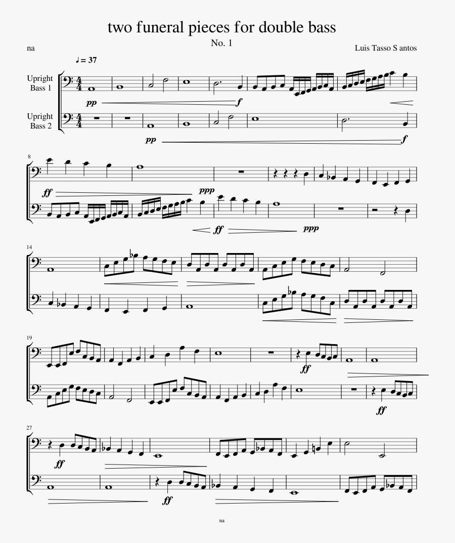 Two Funeral Pieces For Double Bass - Sheet Music, Transparent Clipart