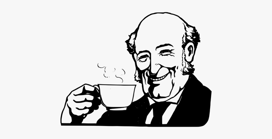 Bald Man Drinks Steaming Tea Black And White Vector - Drinking Coffee Clipart Black And White, Transparent Clipart