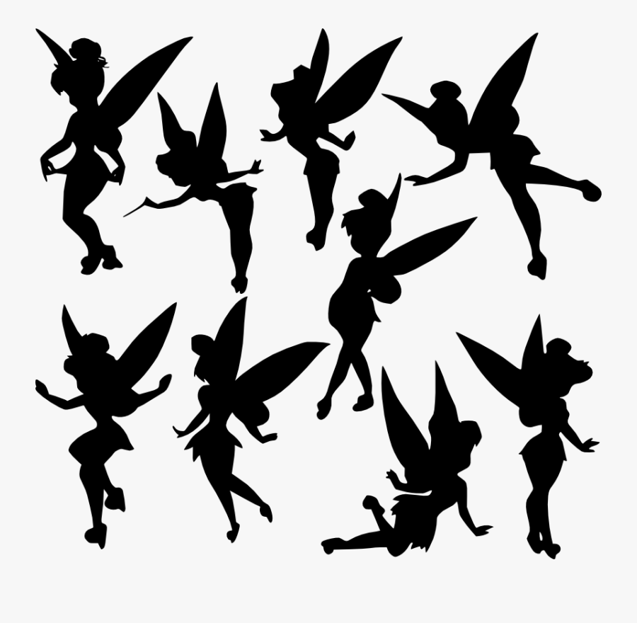 Tinker Bell Peeter Paan Peter Pan Silhouette - Fairy Princess Black And Whi...